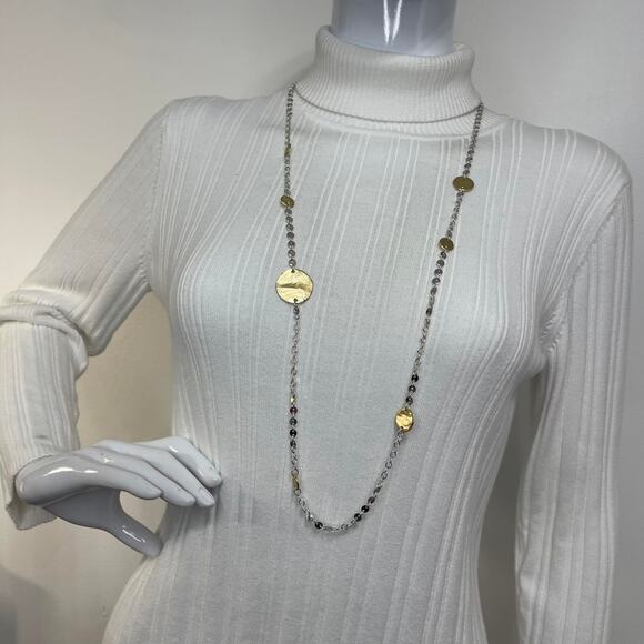 Chico's gold tone chain necklace long costume jewelry signed mixed metals beads - Picture 6 of 9